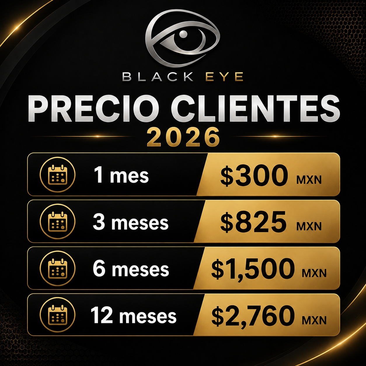 Precios para clientes Black Eye 2026